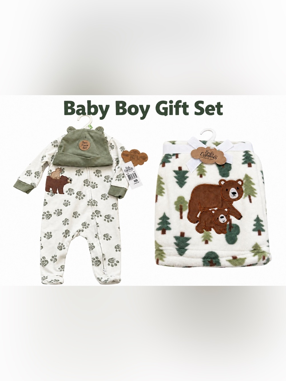 NWT Baby Essential baby boy gift set plush blanket and footie NB.